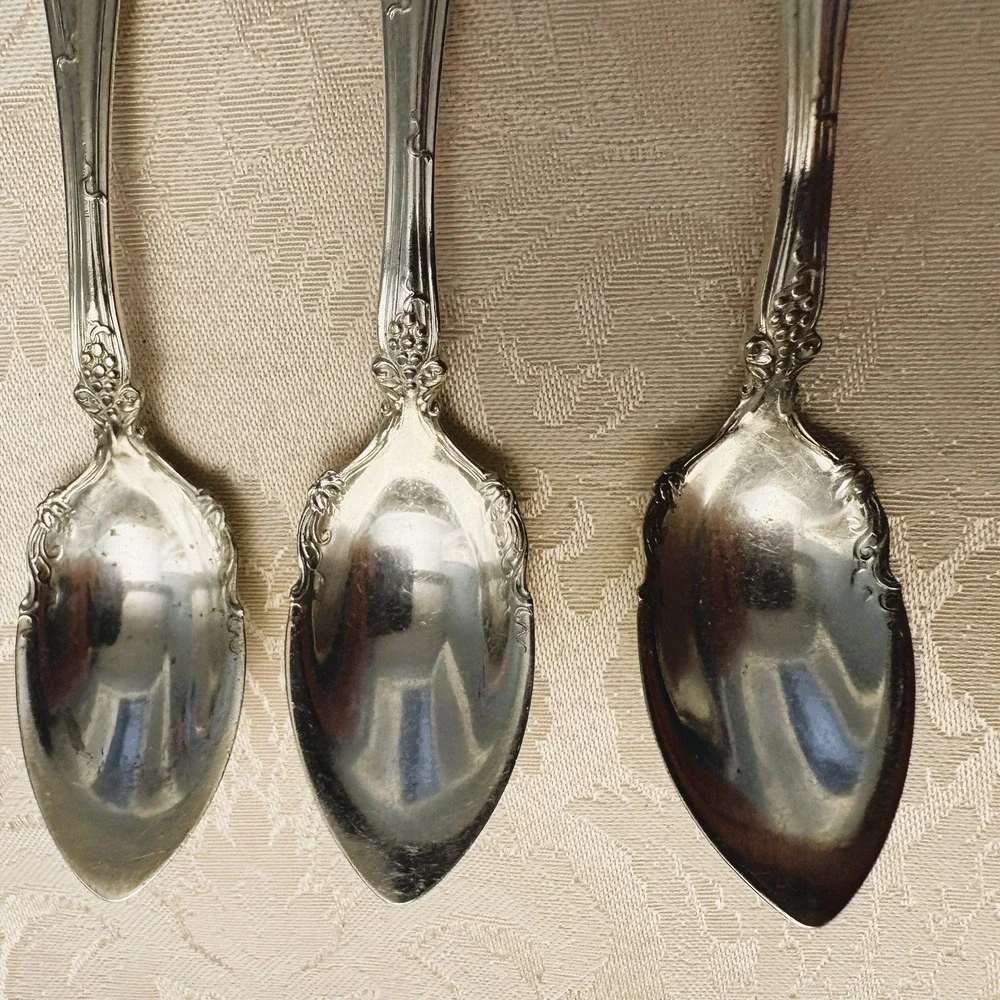 1847 Rogers Bros Vintage 1904 Silverplate 1 Gumbo & 3 Fruit Spoons Grape Motif